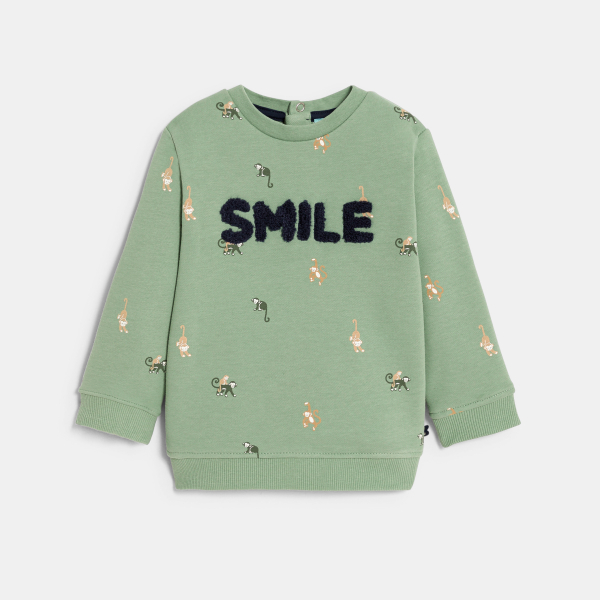 سويت شيرت ميلتون مزين برسالة ورسمة قرد باللون الأخضر للأولاد الصغار